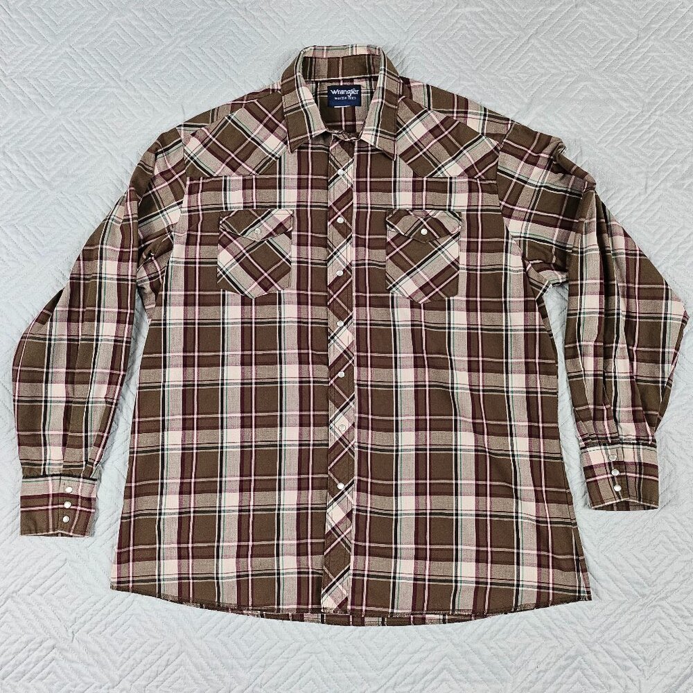Wrangler Men's Denim Western Cowboy Rodeo Pearl Snap Shirt Size 17 - 35.5